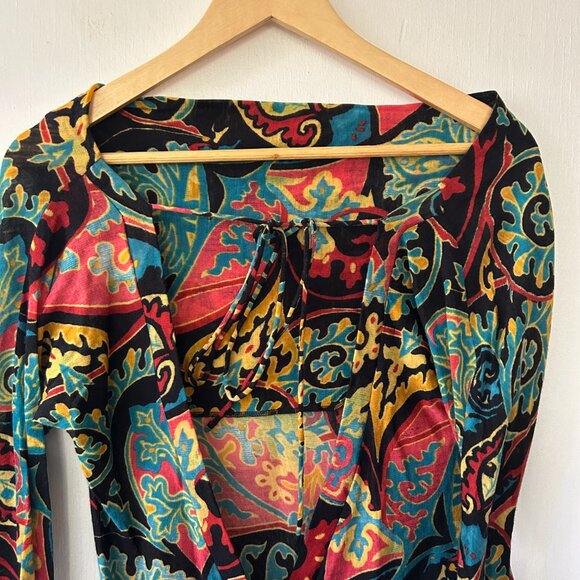 Marciano Wool Blend Top Womens Small Open Back Faux Wrap Tie Neck Art to Wear - Picture 4 of 5